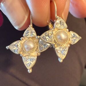 Silver, Pearl and Crystal Star Earrings